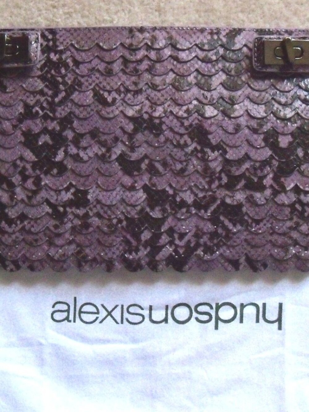 Alexis Hudson Sofia Iridescent Scalloped Snakeskin Leather Clutch